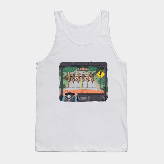 Kick-line Deer Crossing Tank Top by macccc8